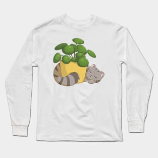 Cat With Pilea Plant Long Sleeve T-Shirt